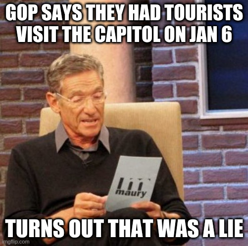 Rewriting history is allowed because facsim | GOP SAYS THEY HAD TOURISTS VISIT THE CAPITOL ON JAN 6; TURNS OUT THAT WAS A LIE | image tagged in memes,maury lie detector,gop,usa | made w/ Imgflip meme maker