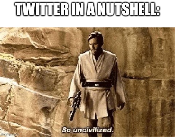 star wars prequel meme so uncivilised | TWITTER IN A NUTSHELL: | image tagged in star wars prequel meme so uncivilised | made w/ Imgflip meme maker