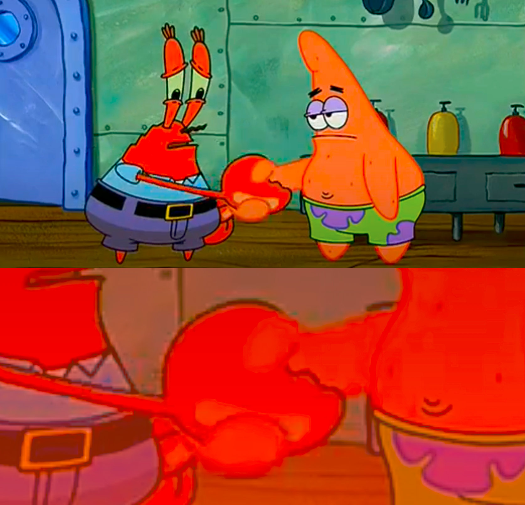High Quality Mr Krabs and Patrick shaking hand Blank Meme Template