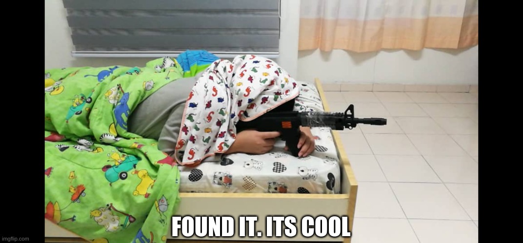 Bedroom Sniper | FOUND IT. ITS COOL | image tagged in bedroom sniper | made w/ Imgflip meme maker