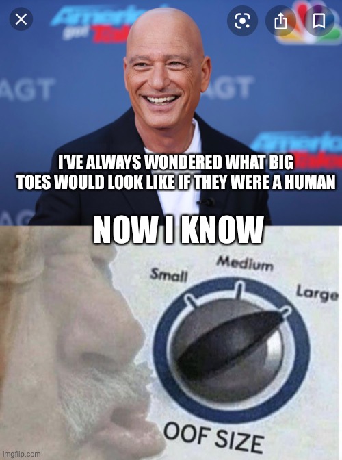 I’VE ALWAYS WONDERED WHAT BIG TOES WOULD LOOK LIKE IF THEY WERE A HUMAN; NOW I KNOW | image tagged in oof size large | made w/ Imgflip meme maker