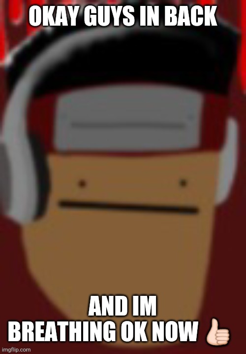 dont ask what happened | OKAY GUYS IN BACK; AND IM BREATHING OK NOW 👍 | made w/ Imgflip meme maker