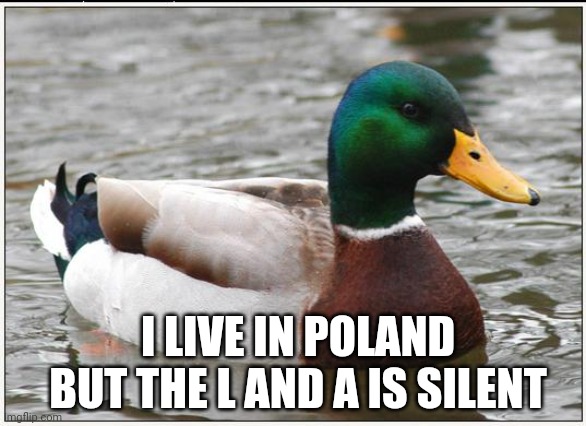 Pond | I LIVE IN POLAND BUT THE L AND A IS SILENT | image tagged in memes,actual advice mallard,lol | made w/ Imgflip meme maker