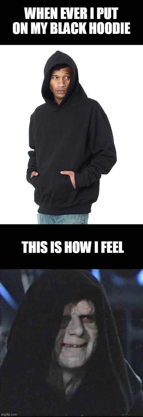 my brother | WHEN EVER I PUT ON MY BLACK HOODIE; THIS IS HOW I FEEL | image tagged in memes,sidious error | made w/ Imgflip meme maker
