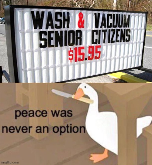 Wash & Vacuum sign | image tagged in untitled goose peace was never an option,dark humor,memes,wash,vacuum,meme | made w/ Imgflip meme maker