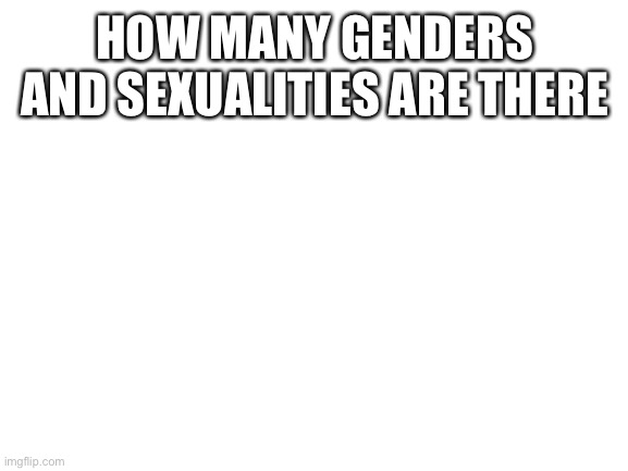 Blank White Template | HOW MANY GENDERS AND SEXUALITIES ARE THERE | image tagged in blank white template | made w/ Imgflip meme maker