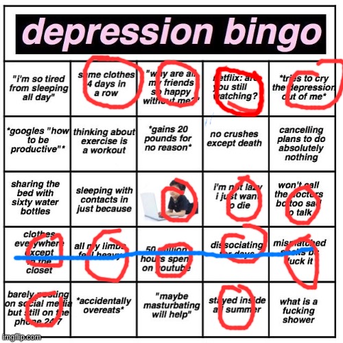 *cries in sad pan folf* | image tagged in depression bingo | made w/ Imgflip meme maker