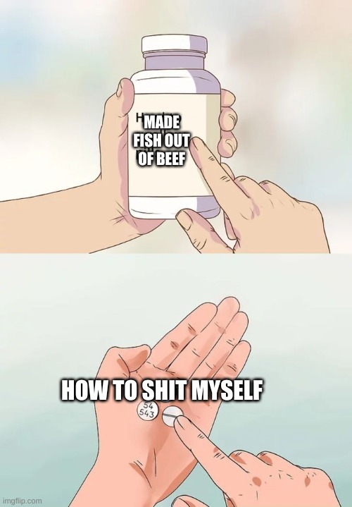 My wife is cooking weed | MADE FISH OUT OF BEEF; HOW TO SHIT MYSELF | image tagged in memes,hard to swallow pills | made w/ Imgflip meme maker