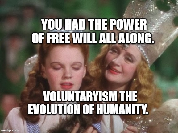 Dorothy Wizard of Oz, Good Witch | YOU HAD THE POWER OF FREE WILL ALL ALONG. VOLUNTARYISM THE EVOLUTION OF HUMANITY. | image tagged in dorothy wizard of oz good witch | made w/ Imgflip meme maker