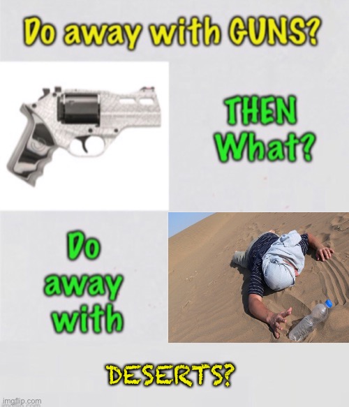 First Guns — What’s Next? | DESERTS? | image tagged in memes,2a,2nd amendment for when the 1st amendment doesnt work,progressives can kiss my ass,fvckyoubabykillers,fvck fjb voters | made w/ Imgflip meme maker