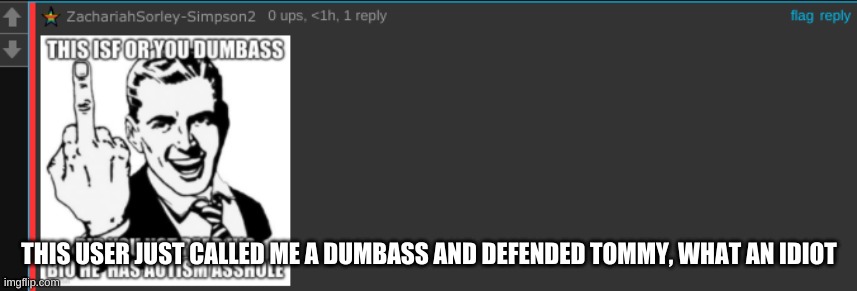 Idiotic Moment | THIS USER JUST CALLED ME A DUMBASS AND DEFENDED TOMMY, WHAT AN IDIOT | made w/ Imgflip meme maker