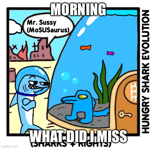 Mr. Sussy | MORNING; WHAT DID I MISS | image tagged in mr sussy | made w/ Imgflip meme maker