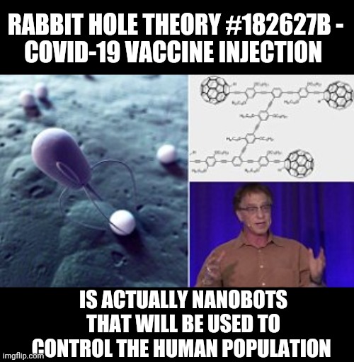 RABBIT HOLE THEORY #182627B -
COVID-19 VACCINE INJECTION; IS ACTUALLY NANOBOTS THAT WILL BE USED TO CONTROL THE HUMAN POPULATION | image tagged in vaccines | made w/ Imgflip meme maker