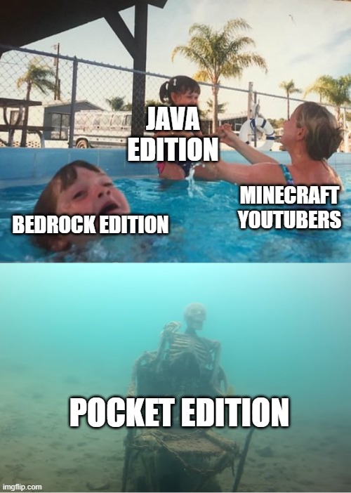 Swimming Pool Kids | JAVA EDITION; MINECRAFT YOUTUBERS; BEDROCK EDITION; POCKET EDITION | image tagged in swimming pool kids | made w/ Imgflip meme maker