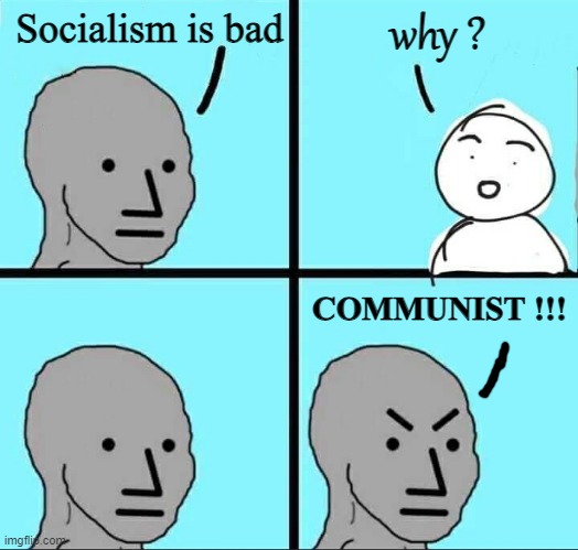 NPC Meme | why ? Socialism is bad; COMMUNIST !!! | image tagged in npc meme | made w/ Imgflip meme maker