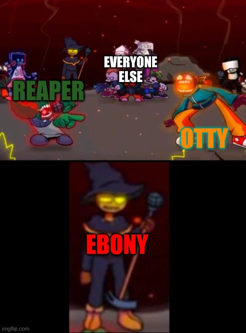 Reaper vs. Otty. | EVERYONE ELSE; OTTY; REAPER; EBONY | image tagged in zardy's pure dissapointment | made w/ Imgflip meme maker
