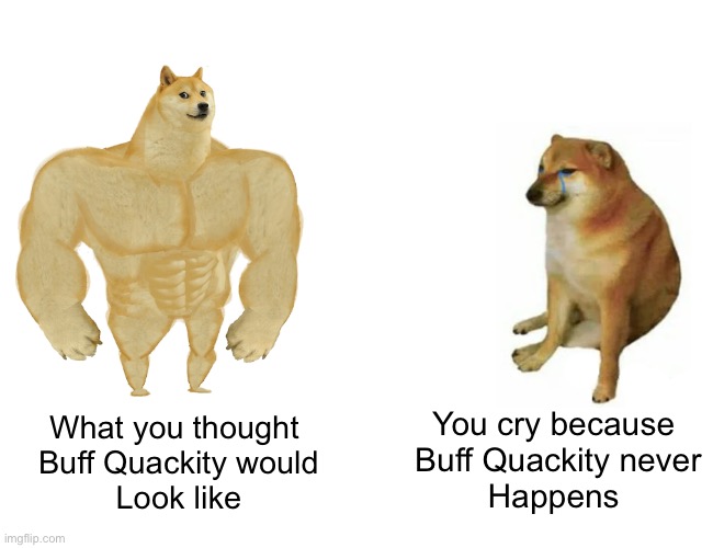 Oof | You cry because 
Buff Quackity never
Happens; What you thought 
Buff Quackity would
Look like | image tagged in memes,buff doge vs cheems | made w/ Imgflip meme maker