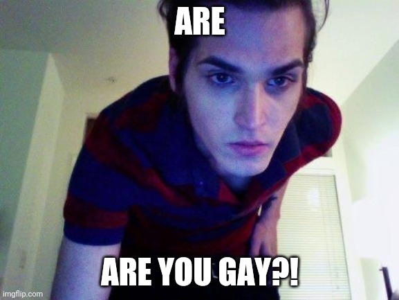 ARE YOU?! | ARE; ARE YOU GAY?! | image tagged in mcr | made w/ Imgflip meme maker