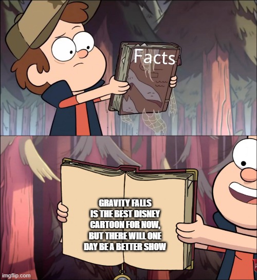 Gravity falls Facts book | GRAVITY FALLS IS THE BEST DISNEY CARTOON FOR NOW, BUT THERE WILL ONE DAY BE A BETTER SHOW | image tagged in gravity falls facts book | made w/ Imgflip meme maker