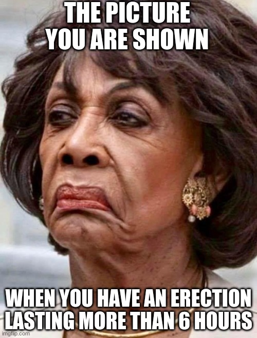 THE PICTURE YOU ARE SHOWN; WHEN YOU HAVE AN ERECTION LASTING MORE THAN 6 HOURS | image tagged in maxine waters | made w/ Imgflip meme maker