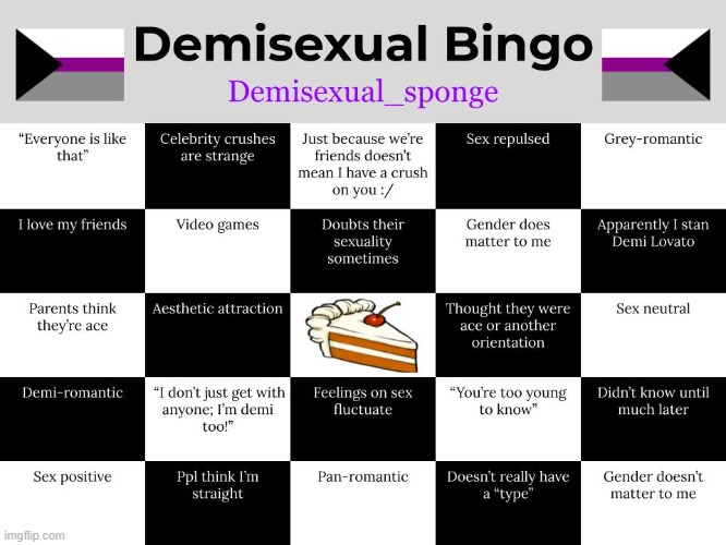 Bingo: Demi edition | image tagged in demisexual_sponge,bingo | made w/ Imgflip meme maker