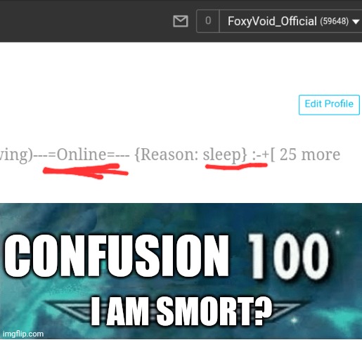 Confuzzledness | CONFUSION; I AM SMORT? | image tagged in skyrim 100 blank | made w/ Imgflip meme maker