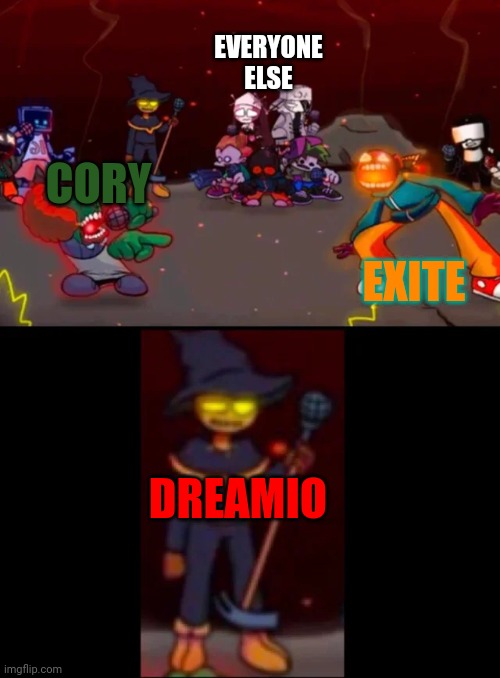 gujfhbfuvhj | EVERYONE ELSE; EXITE; CORY; DREAMIO | image tagged in zardy's pure dissapointment,barney will eat all of your delectable biscuits | made w/ Imgflip meme maker