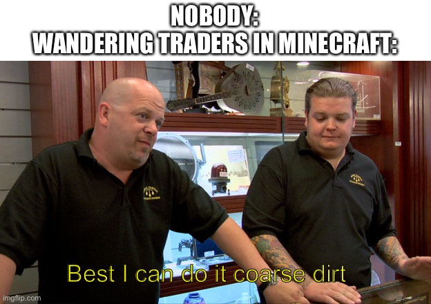 Pawn Stars Best I Can Do | NOBODY:
WANDERING TRADERS IN MINECRAFT:; Best I can do it coarse dirt | image tagged in pawn stars best i can do | made w/ Imgflip meme maker