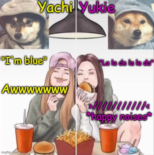 Yachi and Yukie temp | Awwwwwww; >///////////< *happy noises* | image tagged in yachi and yukie temp | made w/ Imgflip meme maker