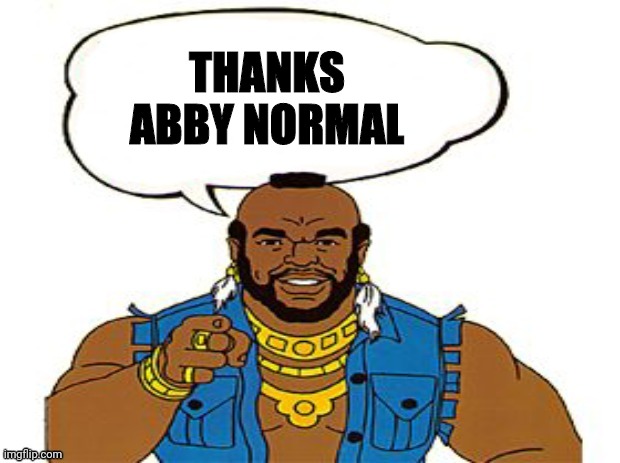 Mr.T | THANKS ABBY NORMAL | image tagged in mr t | made w/ Imgflip meme maker