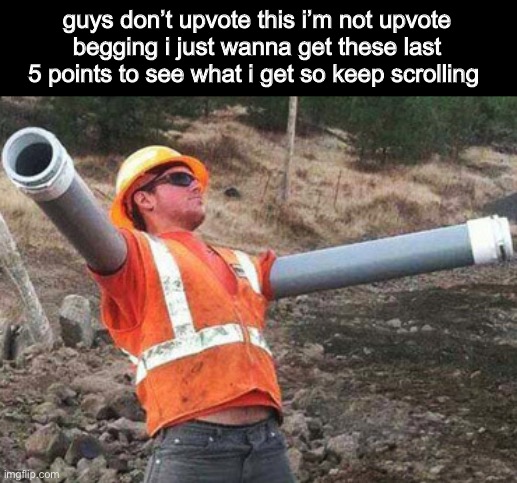 Double arm construction worker |  guys don’t upvote this i’m not upvote begging i just wanna get these last 5 points to see what i get so keep scrolling | image tagged in double arm construction worker | made w/ Imgflip meme maker
