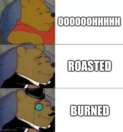 Fancy pooh | OOOOOOHHHHH; ROASTED; BURNED | image tagged in fancy pooh | made w/ Imgflip meme maker