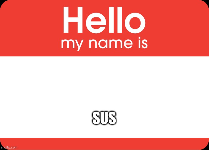 Hello My Name Is | SUS | image tagged in hello my name is | made w/ Imgflip meme maker