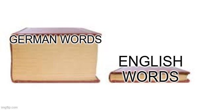 Big book small book | GERMAN WORDS; ENGLISH WORDS | image tagged in big book small book | made w/ Imgflip meme maker
