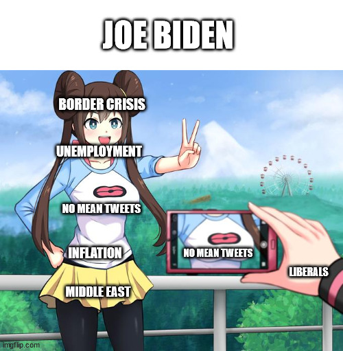 Liberal Focus | JOE BIDEN; BORDER CRISIS; UNEMPLOYMENT; NO MEAN TWEETS; NO MEAN TWEETS; INFLATION; LIBERALS; MIDDLE EAST | image tagged in joe biden,stupid liberals,triggered liberal,liberal logic,libtards | made w/ Imgflip meme maker