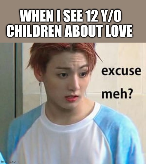 Excuse me? | WHEN I SEE 12 Y/O CHILDREN ABOUT LOVE | image tagged in excuse me | made w/ Imgflip meme maker