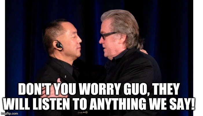 #1source of the misinformation. | DON'T YOU WORRY GUO, THEY WILL LISTEN TO ANYTHING WE SAY! | image tagged in bannon and wengui | made w/ Imgflip meme maker