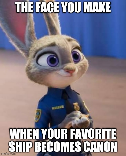 Judy the Shipper | THE FACE YOU MAKE; WHEN YOUR FAVORITE SHIP BECOMES CANON | image tagged in judy hopps proud,zootopia,judy hopps,the face you make when,funny,memes | made w/ Imgflip meme maker