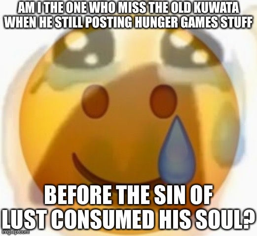 No seriously. | AM I THE ONE WHO MISS THE OLD KUWATA WHEN HE STILL POSTING HUNGER GAMES STUFF; BEFORE THE SIN OF LUST CONSUMED HIS SOUL? | image tagged in pain | made w/ Imgflip meme maker