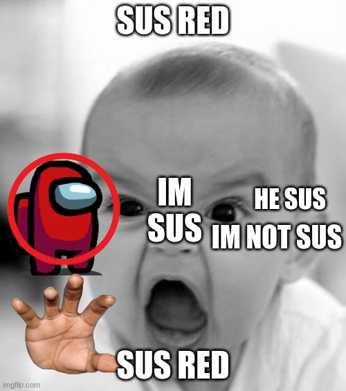 Angry Baby | SUS RED; IM SUS; HE SUS; IM NOT SUS; SUS RED | image tagged in memes,angry baby | made w/ Imgflip meme maker