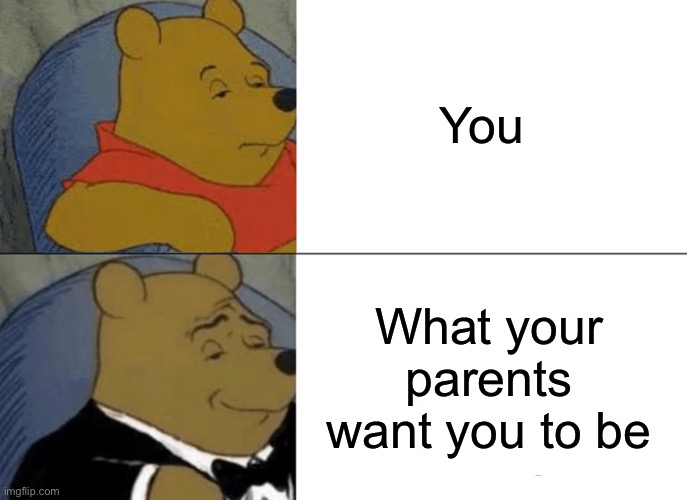 This is so true | You; What your parents want you to be | image tagged in memes,tuxedo winnie the pooh | made w/ Imgflip meme maker