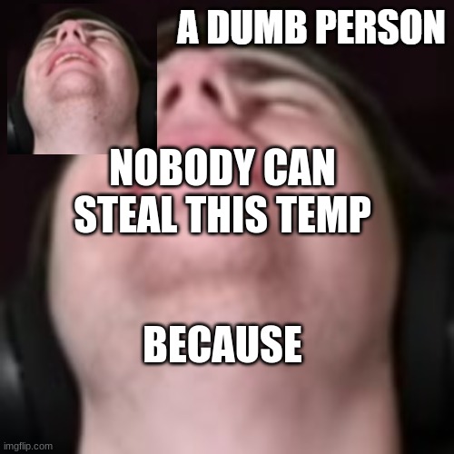 E | NOBODY CAN STEAL THIS TEMP; BECAUSE | image tagged in e | made w/ Imgflip meme maker