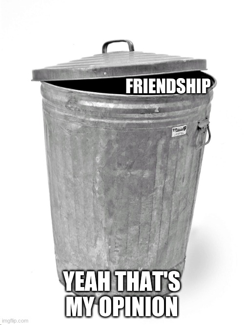 Trash Can | FRIENDSHIP YEAH THAT'S MY OPINION | image tagged in trash can | made w/ Imgflip meme maker