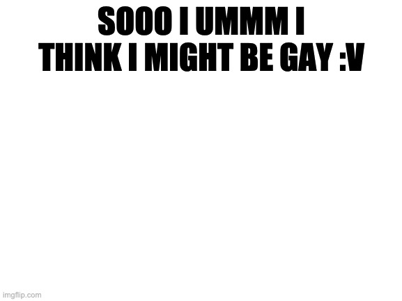 Blank White Template | SOOO I UMMM I THINK I MIGHT BE GAY :V | image tagged in blank white template | made w/ Imgflip meme maker