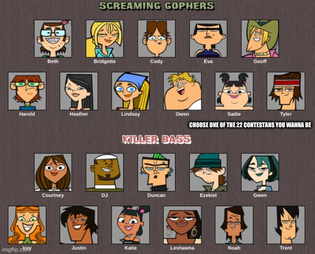 CHOOSE ONE OF THE 22 CONTESTANS YOU WANNA BE | made w/ Imgflip meme maker