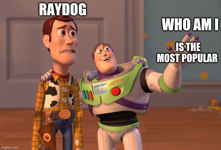X, X Everywhere | RAYDOG; WHO AM I; IS THE MOST POPULAR | image tagged in memes,x x everywhere,raydog,who am i,funny,funny memes | made w/ Imgflip meme maker