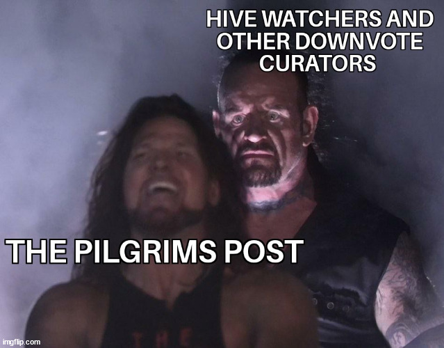 The pilgram post and the downvoter | image tagged in memehub,hive,cryptocurrency,crypto,meme,fun | made w/ Imgflip meme maker