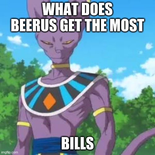 Lord Beerus | WHAT DOES BEERUS GET THE MOST; BILLS | image tagged in lord beerus | made w/ Imgflip meme maker