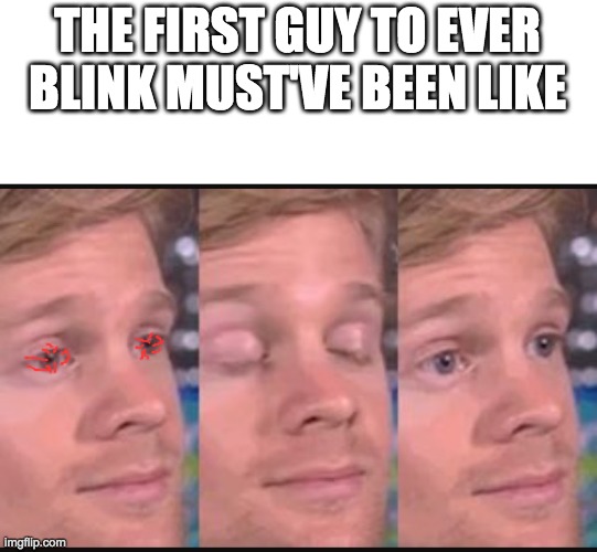 Blinking guy | THE FIRST GUY TO EVER BLINK MUST'VE BEEN LIKE | image tagged in blinking guy | made w/ Imgflip meme maker