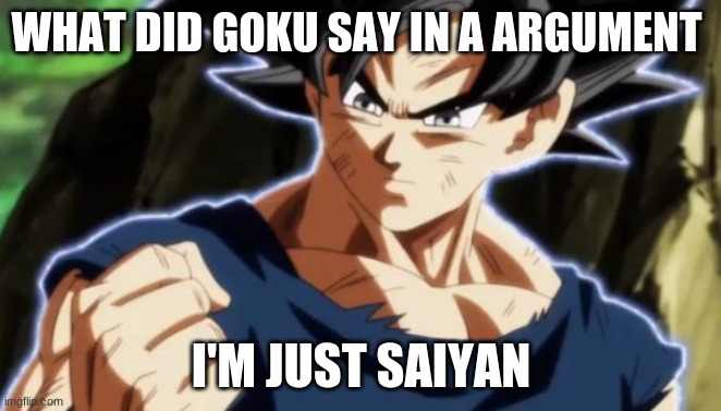 Ultra instinct goku | WHAT DID GOKU SAY IN A ARGUMENT; I'M JUST SAIYAN | image tagged in ultra instinct goku | made w/ Imgflip meme maker